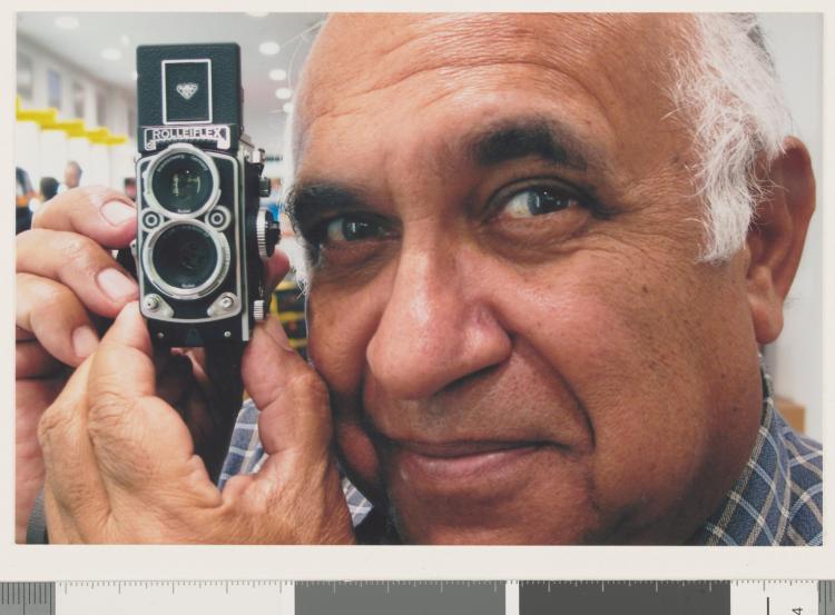 Mervyn with Rolleiflex camera at Ted’s Cameras, Sydney 2010s 